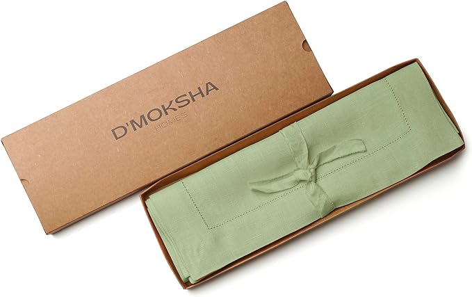 D'Moksha Homes Sage Green Linen Cloth Placemats Set of 4-100% Pure Linen Hemstitch Placemats 14 x 19 Inch - Classic Hemstitch Table Place Mats for Mothers Day - Machine Washable