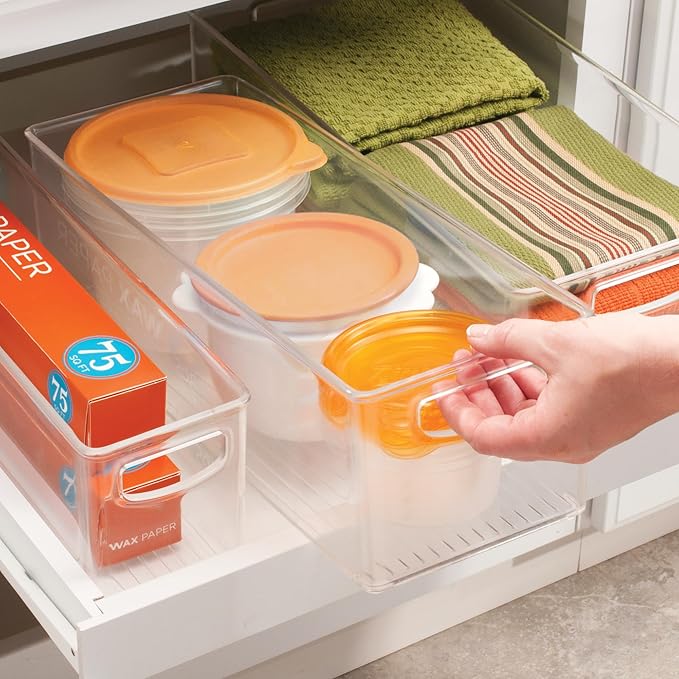 iDesign Plastic Stackable Pantry Bin - Storage Bin with Handles for Cabinets or Fridge - Set of 2 - Clear