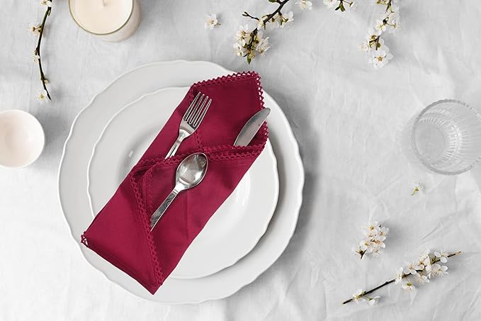 ACCENTHOME Burgundy Cloth Napkins Set of 6 18x18 inch Cotton Dinner Napkins - Washable Soft Premium Hotel Quality Reusable Napkins Perfect Table Napkins for Family Dinners, Weddings & Everyday Use