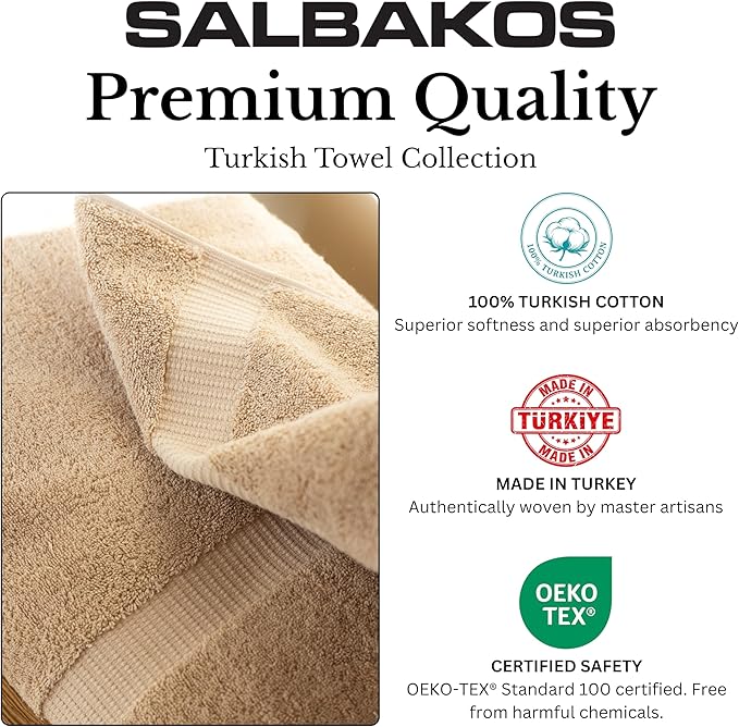 SALBAKOS 100% Turkish Cotton Extra Large Bath Sheet Towel Set of 2, 35x70 inch | Premium Quality | Hotel Collection Soft, Absorbent, Oversize Bath Towels | Made in Turkey (Taupe, 2 Bath Sheets)