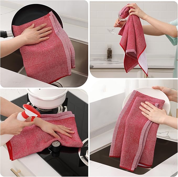 Mordimy Premium Kitchen Towels 6 Pack (18 x 28 Inches, Navy Blue/Red/Green), Large Cotton Flat & Terry Kitchen Hand Towel, Super Absorbent Tea Dishtowels Set with Hanging Loop