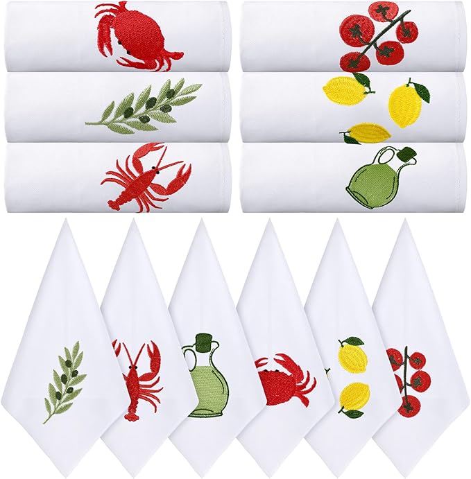 HunnmingRe That's Amore Bridal Shower Italian Summer Cloth Napkins Supplies 17x17 Inch 100% Cotton Soft Embroidered Table Dinner Napkin for Holiday Weddings Daily Parties