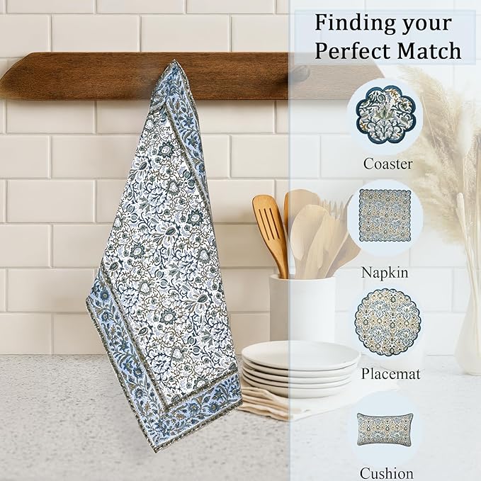 Ridhi Indigo Blue Hand Block Print Waffle Kitchen Towel Set of 3-16 x28 Ultra Absorbent Quick Dry 100% Cotton Dish Towels Lightweight Reusable Sustainable Tea Towels for Cleaning and Drying