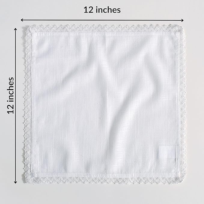 FINGERCRAFT Dinner Cloth Napkins in 100% Cotton, 12 Pieces Small Table Napkin Cloth,12 inches, Mitered Corners for Every Day Use Christmas Napkins Cloth Good Absorbency Lace White Easter Color