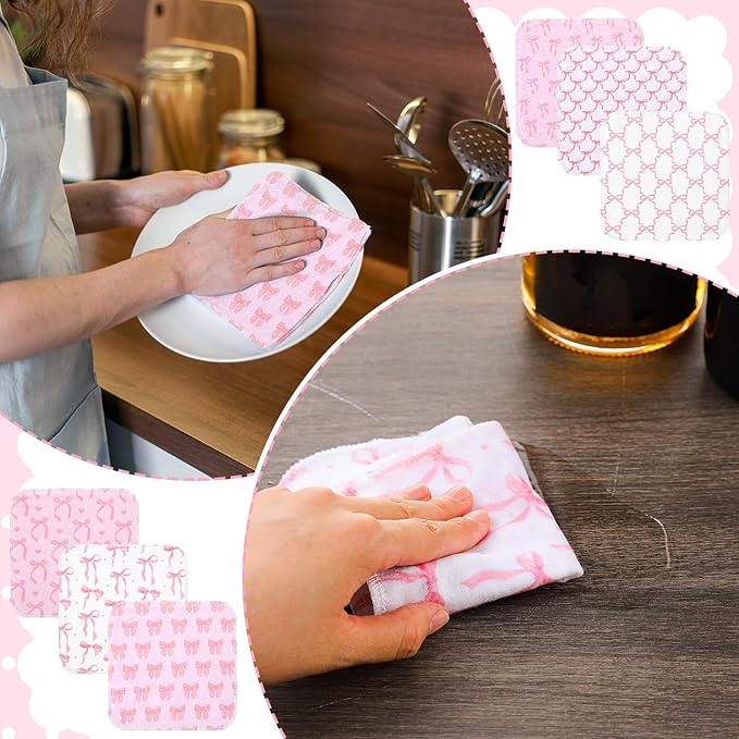 Kinlop 24 Pcs Lunchbox Cloth Napkins Bulk Reusable 2 Ply 8" x 8" Bow Style Flannel Wipes Washable Soft Cotton Sturdy Absorbent Cloth Placemats for Dining Thanksgiving Home Party