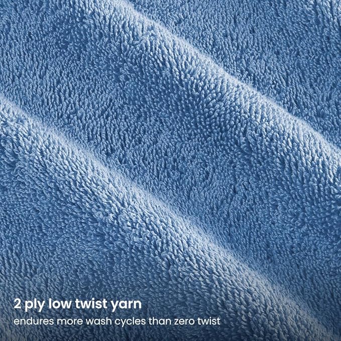 BIOWEAVES 100% Organic Cotton 700 GSM Plush Bath Towels 30" x 58" GOTS Certified - Cerulean Blue, Pack of 2