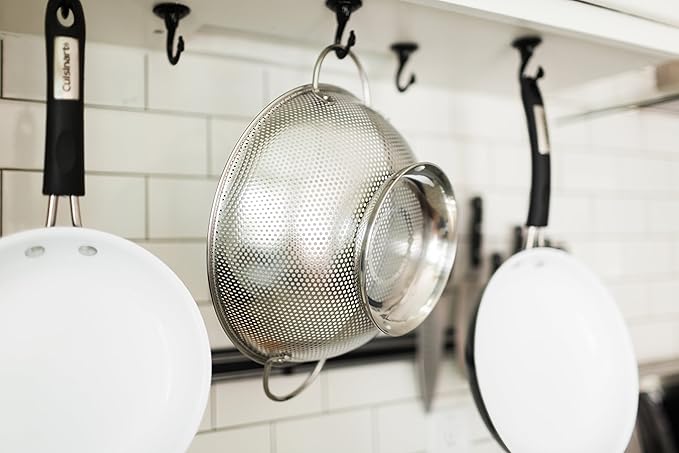 DLD Stainless Steel Micro-Perforated 5-Quart Colander - Professional Strainer with Heavy Duty Handles and Self-draining Solid Ring Base - Dishwasher Safe