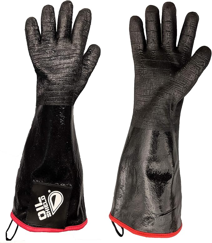 Oil Shield 18" High Heat Neoprene Glove, Fryer Filtration Glove, 450 Degree Temp Rating, Cotton Liner, Food Service Safety (Size Large)