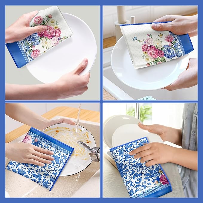 Floral Microfiber Kitchen Towels, Soft Absorbent Hand Towel 15.7 × 23.6 inch, Thick Dish Cloth for Party Anniversary Holiday Decoration, Housewarming Gifts for Mom