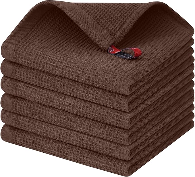 Homaxy 100% Cotton Waffle Weave Dish Cloths - 6 Pack Soft and Absorbent Dish Towels - 12 x 12 Inches Quick Dry Dish Rags - Coffee