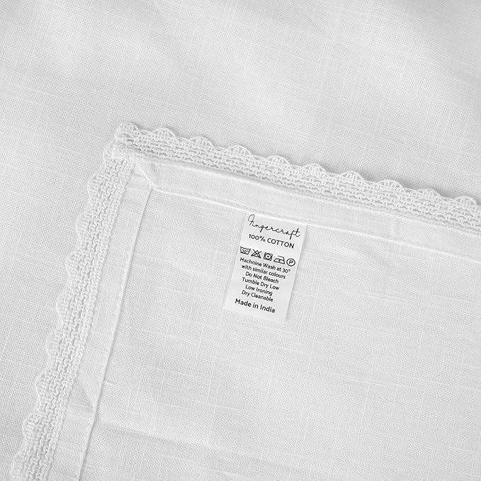 FINGERCRAFT Dinner Cloth Napkin Cotton Linen 4 Pack Vintage Rustic Premium Quality Mitered Corners Napkin Cloth with Elegant Lace for Everyday Use, Pre Shrunk and Good Absorbency 20x20 in White