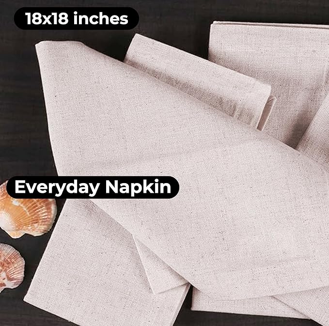 Linen Flax Cotton Cloth Dinner Napkins Set of 12 – 18x18 Natural Hemstitched Reusable Fabric Napkins for Weddings, Parties, Dinners & Table Décor – Elegant & Durable Bedding Craft