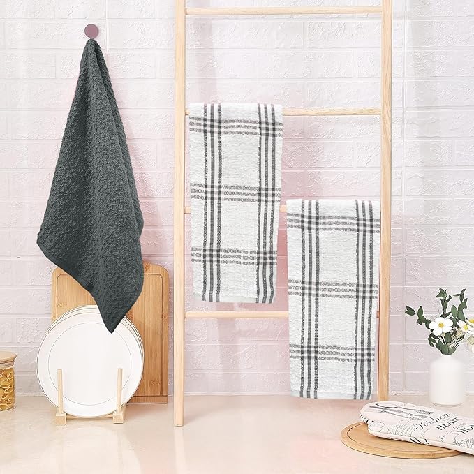 DAN RIVER Premium Kitchen Towels - [Pack of 6] 100% Cotton (16x 26 Inches) -Super Soft,Highly Absorbent, Quick Dry, Dish Towels for Kitchen Towels - Grey