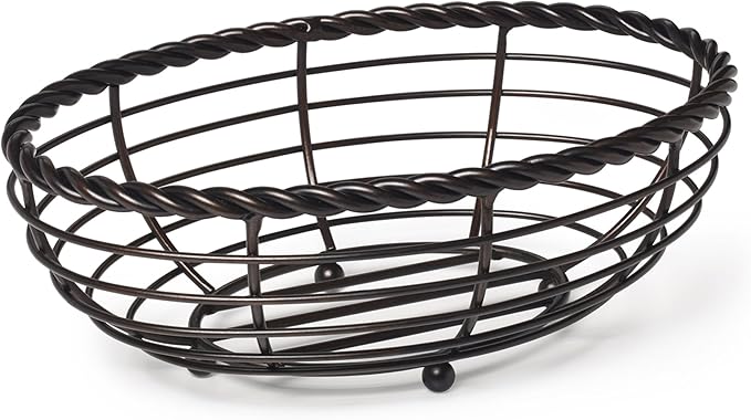 Gourmet Basics by Mikasa Rope Metal Oval Bread Basket, Black, 11-Inch - (Pack of 6)