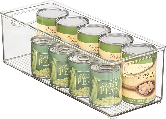 iDesign Plastic Stackable Pantry Bin with Handles for Cabinets or Fridge, Clear, Made in USA