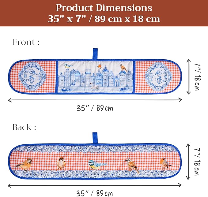 Maison d' Hermine Double Oven Mitts 100% Cotton 7"x35" Double Oven Mitt Heat Resistant BBQ Cooking Gloves with Loop Baking Grilling Gifts for Mothers Day Spring Summer (Amsterdam Canals)