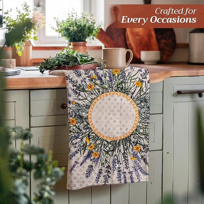 Maison d' Hermine Kitchen Towels Set of 3 100% Cotton 27.50" x 20" Reusable Cloth Tea Dish Towels Absorbent with Hanging Loop for Kitchen Gifts for Mothers Day Spring/Summer (Fanny Lavender)