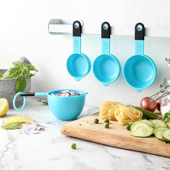 Spring Chef Magnetic Measuring Cups and Spoons Set of 9, Nesting Plastic Kitchen Tool with Easy to Read Markings - Measure Dry or Liquid Ingredient, BPA Free, Aqua Sky