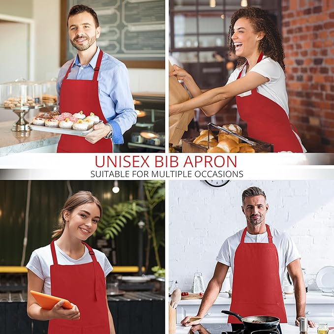 Utopia Kitchen 2 Pack Bib Apron, Adjustable with 2 Pockets, Water and Oil Resistant, Cooking Kitchen Chef Apron for Women Men