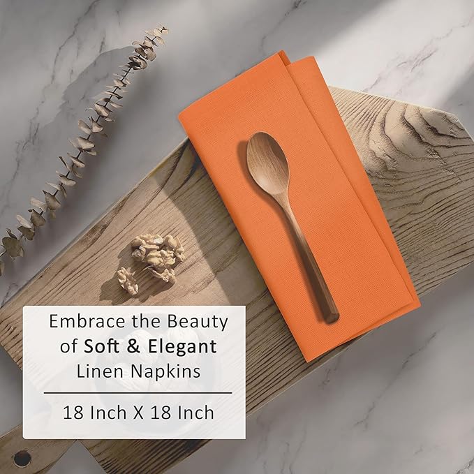 Ruvanti Linen Napkins Set of 12, 18x18 Cloth Napkins, Cotton Linen Blend Napkins Cloth Washable, Soft, Reusable Dinner Napkins for Wedding, Parties, Christmas, Thanksgiving, Everyday Use - Orange