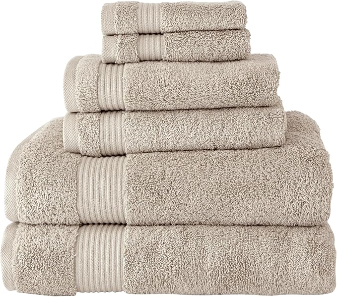 Classic Turkish Towels CTT - Luxury 6 Piece Towel Set, 100% Turkish Cotton, Quick Drying, Highly Absorbent & Comfy, Includes 2 Bath Towels, 2 Hand Towels & 2 Washcloths | (Beige)