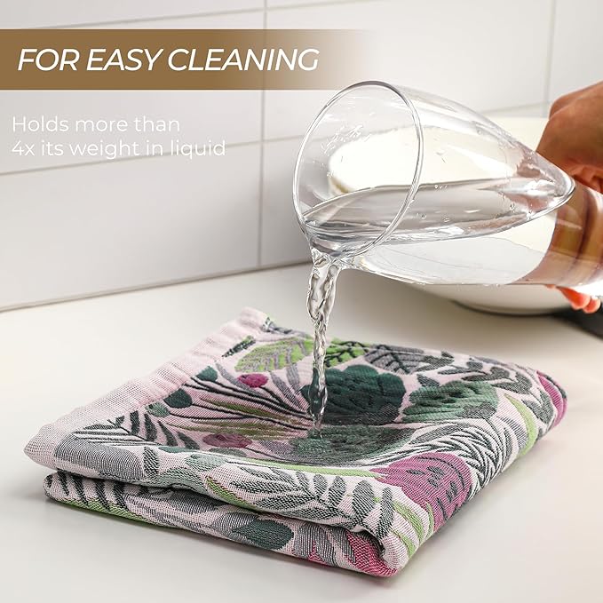 Cotton Kitchen Towels Set of 4, Quick Dry Sustainable Decorative Dish Towels for Kitchen Drying,Ultra Absorbent Reusable Cleaning Tea Towels,Pretty Hand Towels for Bathroom/Kitchen with Loop