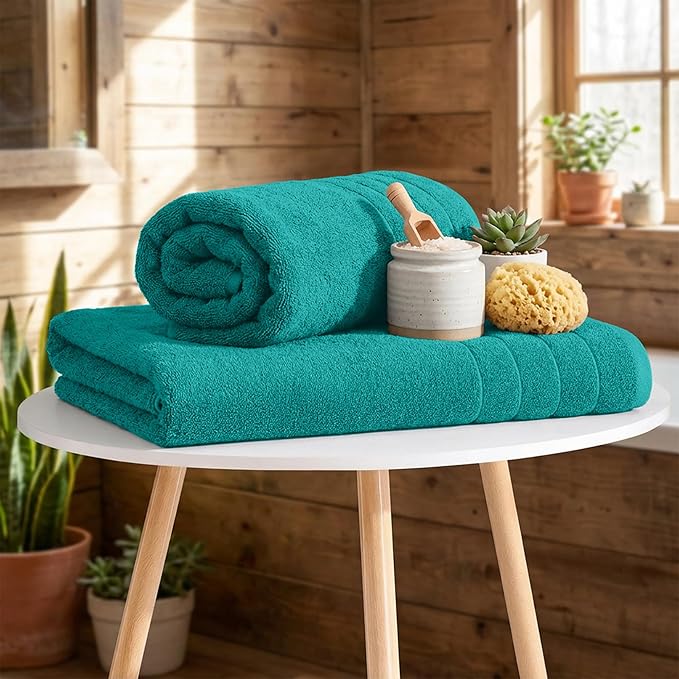 RIVERSIDE Pack of 4 Premium Extra Large Bath Towels 30 x 60 Inches, 100% Cotton, Super Soft & Highly Absorbent, Larger & Lighter Weight, Quicker to Dry, Perfect for Bathroom, Teal