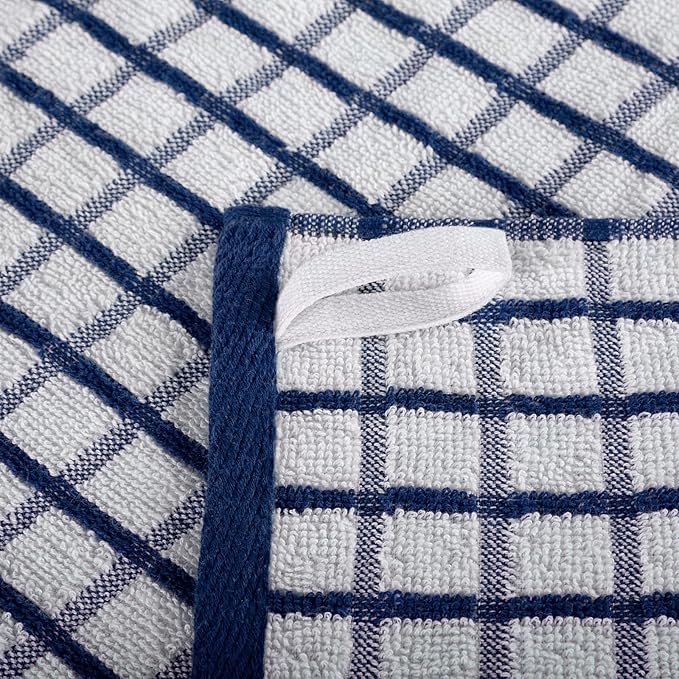 White Classic Premium Dish Towels for Kitchen, with Hanging Loop [8 Pack] Heavy Duty Absorbent 100% Cotton 410 GSM Terry Kitchen Towels, 16x26 (Blue)