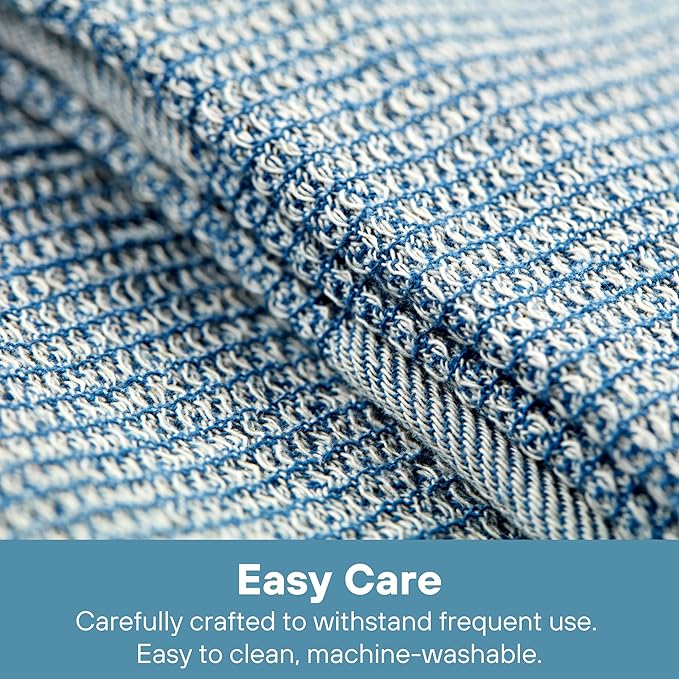MEEMA Upcycled Spring Kitchen Towels Cotton Fabric | Super Absorbent Hand Towels with Hanging Loop | Cleaning Rags and Dish Towels for Kitchen | Blue | Large 18 x 28 Inch | 4-Pack