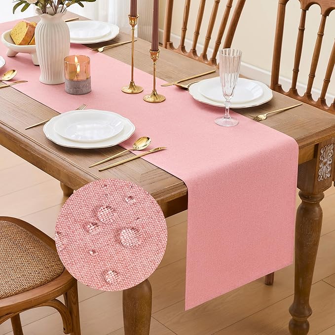 YATOJUZI Pink Table Runner Valentines Day Seasonal Summer Kitchen Dining Coffee Table Decoration 72 Inches Long Waterproof Farmhouse Rustic Table Runner Pink Home Wedding Party Decor 16x72Inch