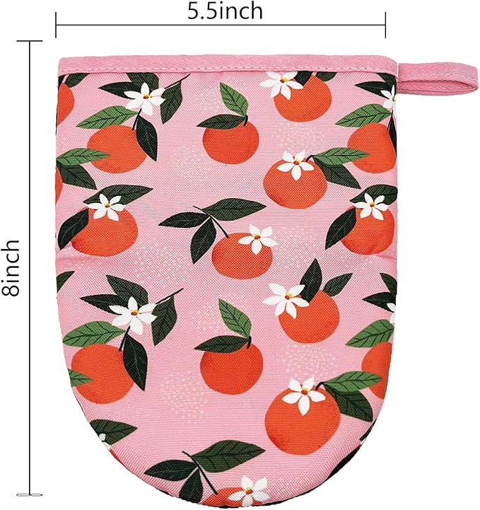 Orange Mini Silicone Oven Mitts 2-Pack Set, Heat Slip Resistant Kitchen Gloves, Soft Short Oven Mittens for Safe Cooking Baking Grilling
