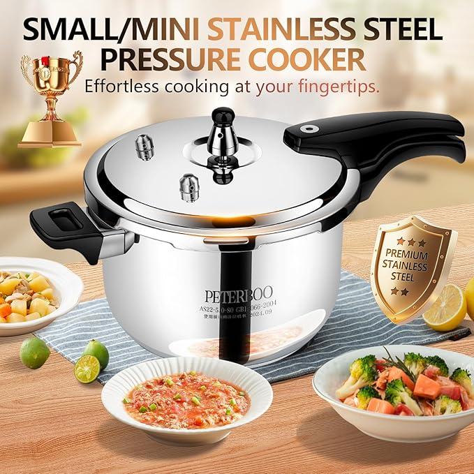 Small Stainless Steel Pressure Cooker 3Quart Mini Size, Ideal for Side Dishes, Grains & Camping,2-2.5Quart Compact Design, Fast & Safe for Small Families 3qt+