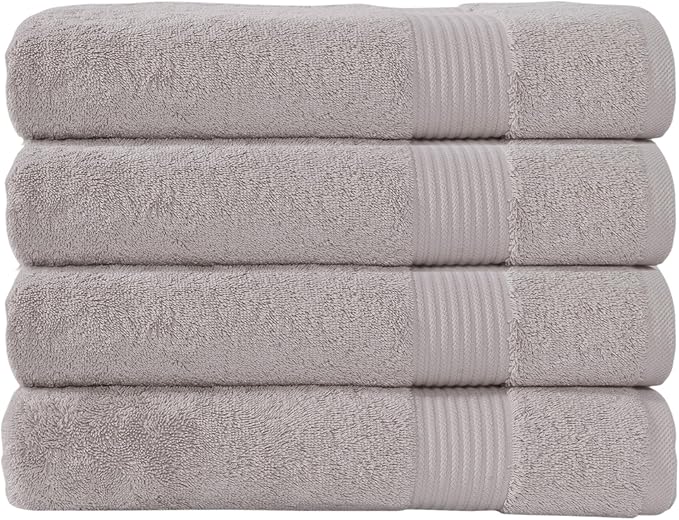 Classic Turkish Towels CTT - Premium 4 Piece Bath Towel Set, Made with 100% Turkish Cotton, Quick Drying, Highly Absorbent & Comfy Towels for Spa & Hotel | 30"x54" (Light Grey)
