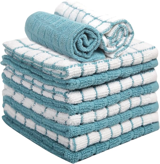 Bumble Dish Cloths (8 Pack) | 12" x 12" | 100% Cotton Kitchen Towels | 405 GSM | Soft, Highly Absorbent & Durable Dish Towels for Kitchen | Aqua