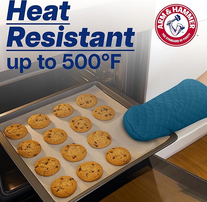 Arm & Hammer Quilted Oven Mitts, Heat Resistant, Non-Slip Silicone Grip, 2 Pack, Navy