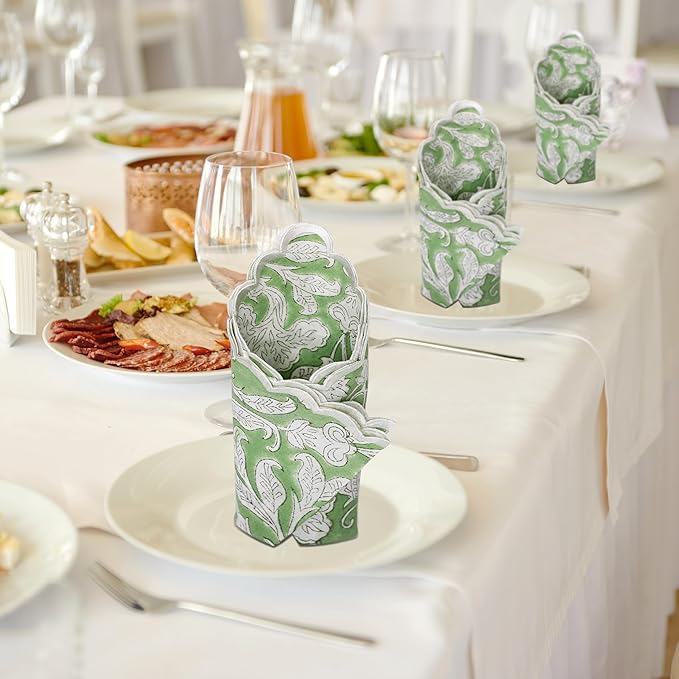 Ridhi Hand Block Print Sage Green 18" x 18" (Set of 4) Embroidery Table Napkins Reusable Cotton Dinner Napkins for Weddings, Parties, Everyday Dining Gift for Spring, Easter, Valentine