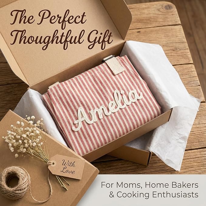 SOUFEEL Custom Aprons for Women Personalized Hand-Embroidered Apron with Pockets Name, Cooking Apron Mother's Day Gift