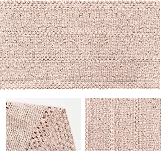 Artoid Mode Pink Farmhouse Woven Rustic Hollow Table Runner, Seasonal Holiday Hollow Kitchen Dining Table Decoration for Home Party Decor 12x48 Inch