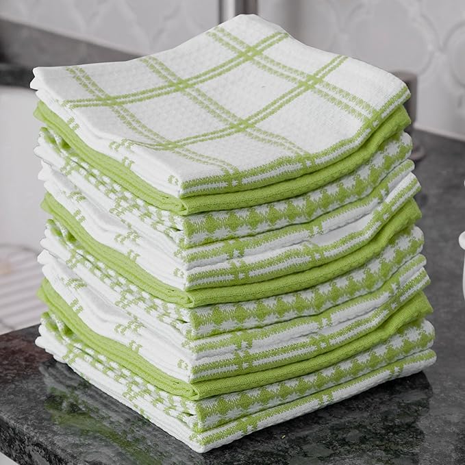 T-Fal Premium Waffle Dish Cloths: Highly Absorbent, Super Soft Long Lasting - 100% Cotton, 12"x13" Towel for Cleaning & Drying, (12-Pack), Green