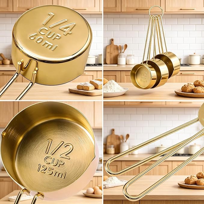 4pcs Stainless Steel Measuring Cups Set Kitchen Accessories Baking Tea Coffee Measuring Tools (gold-4pcs)