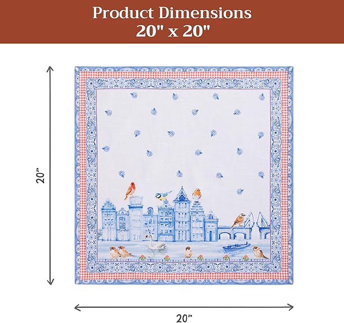 Maison d' Hermine Cloth Napkins Set of 4 100% Cotton Everyday Reusable Square Napkins Cloth Washable Dinner Wedding Restaurant Gifts for Mothers Day Spring/Summer (Amsterdam Canals, 20" x 20")