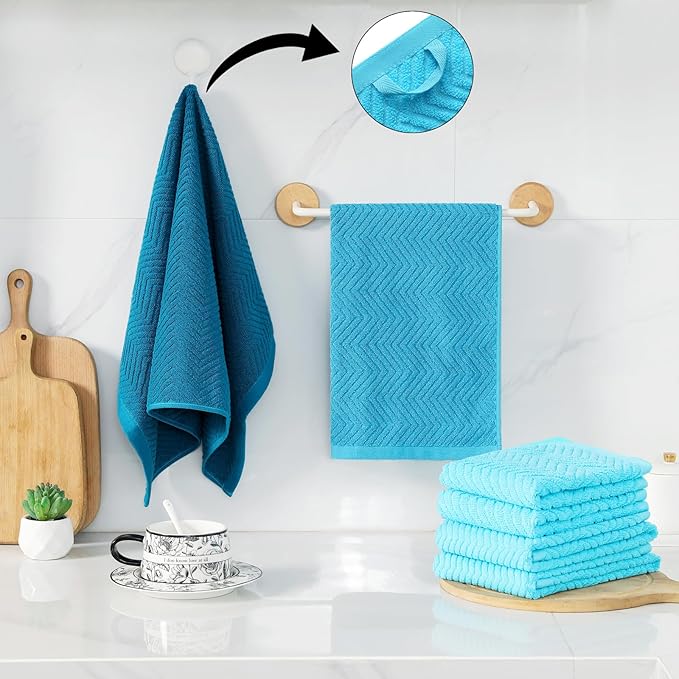 100% Cotton Kitchen Dish Towels Set, 16" x 25" Super Absorbent and Soft Kitchen Towels, Pack of 8 Dish Cloths for Drying Dishes (400 GSM)