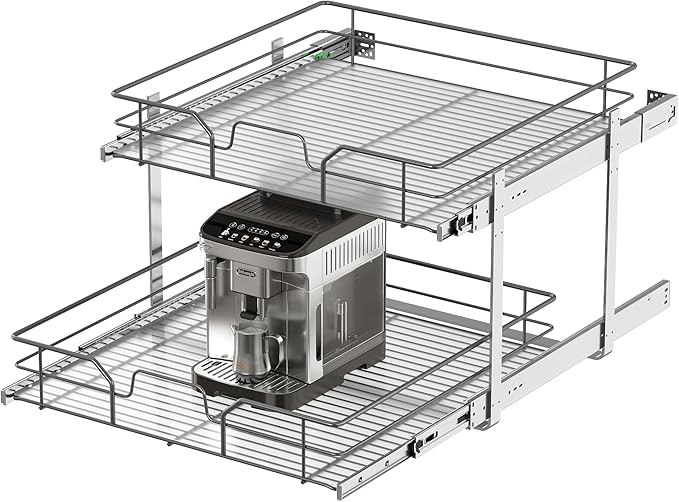 2-Tier Pull Out Cabinet Organizer (23" W x 22" D), Soft Close Cabinet Slide Out Shelves, Heavy Duty Slide Out Drawers with Shelf Liner for Kitchen Cabinets, Pantry Storage, Bathroom