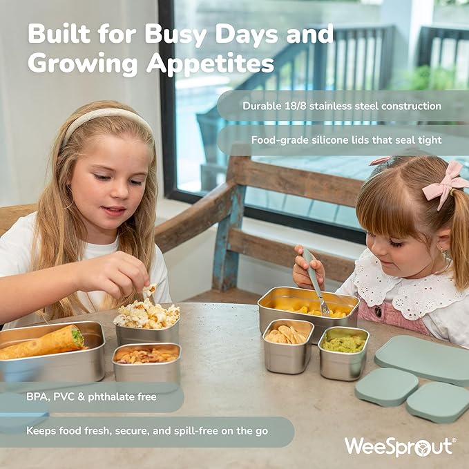 WeeSprout Stainless Steel Lunch Box Set - 750mL & 230mL Food Storage Nested Bento Boxes with Food Grade Silicone Lid - Leak Proof - Freezer Safe (Matte Blue)