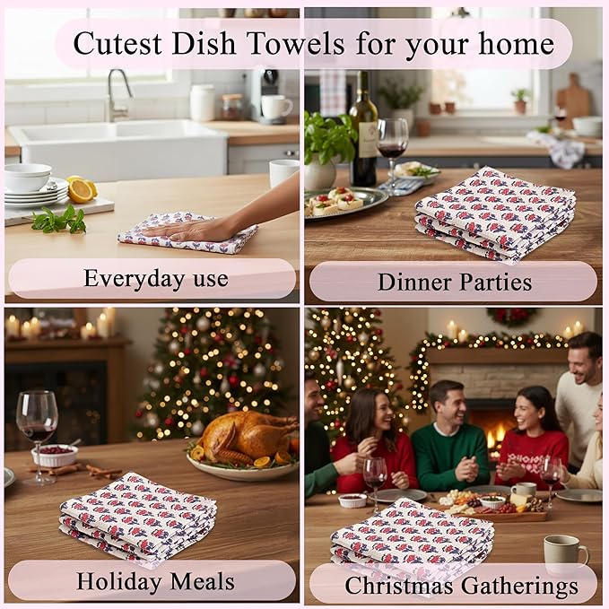 CPC Pink Sapphire Hand Block Printed Cotton Waffle Dish Cloth Set of 6-12x12 Inch Super Absorbent, Soft, Reusable Kitchen Towels for Dish Drying & Cleaning Ideal for Spring, Mother's Day