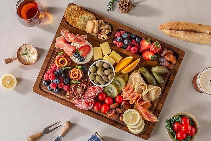 THETCHRY Walnut Wood Cutting Boards for Kitchen, End Grain Chopping Board Double Sided, Large Cutting Board with Handle, Charcuterie Butcher Block for Meal Prep & Serving with Gift Box, 17"×13"×1"