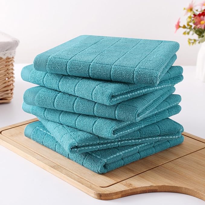 Homaxy 100% Cotton Terry Kitchen Dish Cloths, Ultra Soft and Absorbent Dish Towels for Kitchen, Suitable for Drying and Washing Dishes, 8 Pack, 12 x 12 Inches, Lake Blue