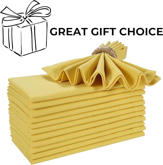 Homidate Cotton Dinner Cloth Napkins Set of 12 – 18x18 Sand Yellow – Reusable & Machine Washable Fabric Napkins for Weddings, Restaurants & Everyday Dining