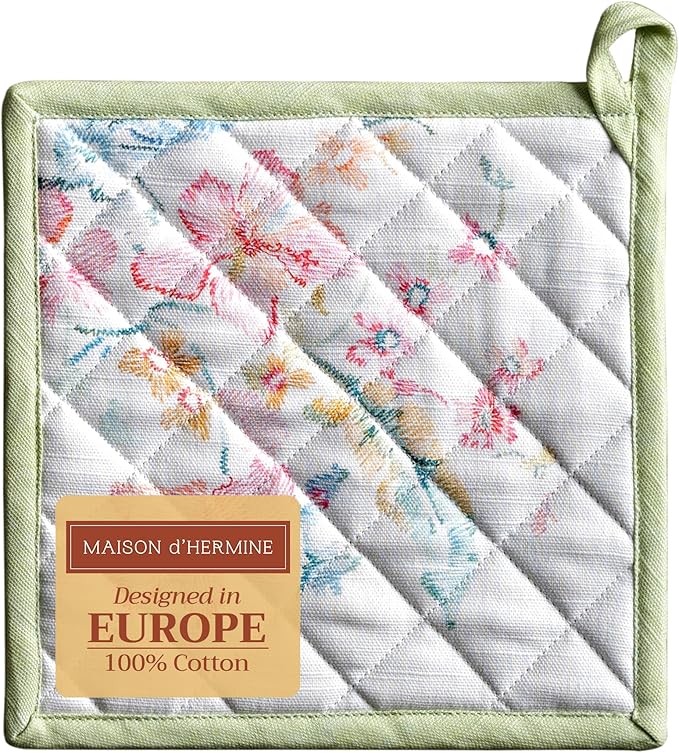 Maison d' Hermine Pot Holders 100% Cotton Heat Resistant Potholders 8" x 8" Hot Pads with Loop BBQ Cooking Baking Gifts for Mothers Day Handling Hot Pans Spring/Summer(Pack of 1, Paradise Island)