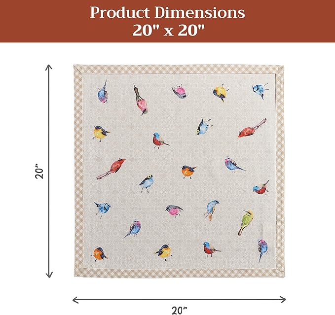 Maison d' Hermine Cloth Napkins Set of 4 100% Cotton Everyday Reusable Square Napkins Cloth Washable, Dinner, Party, Wedding, Restaurant, Spring/Summer (Birdies On Wire, 20" x 20")